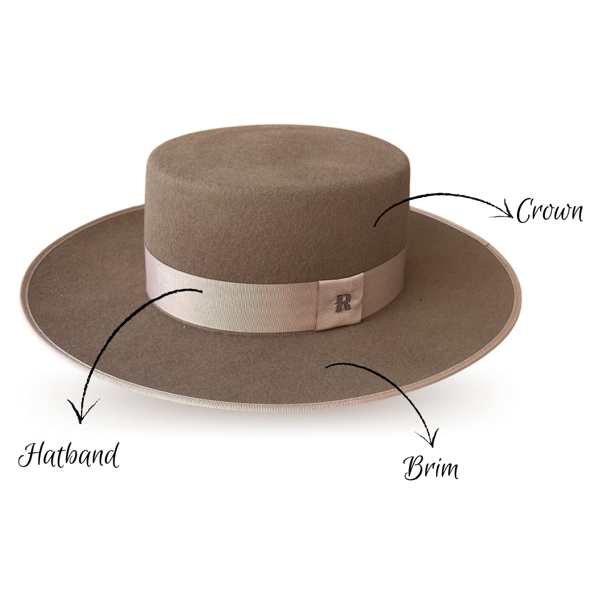 Verona Wide Brim Taupe Canotier - Bridal Hat